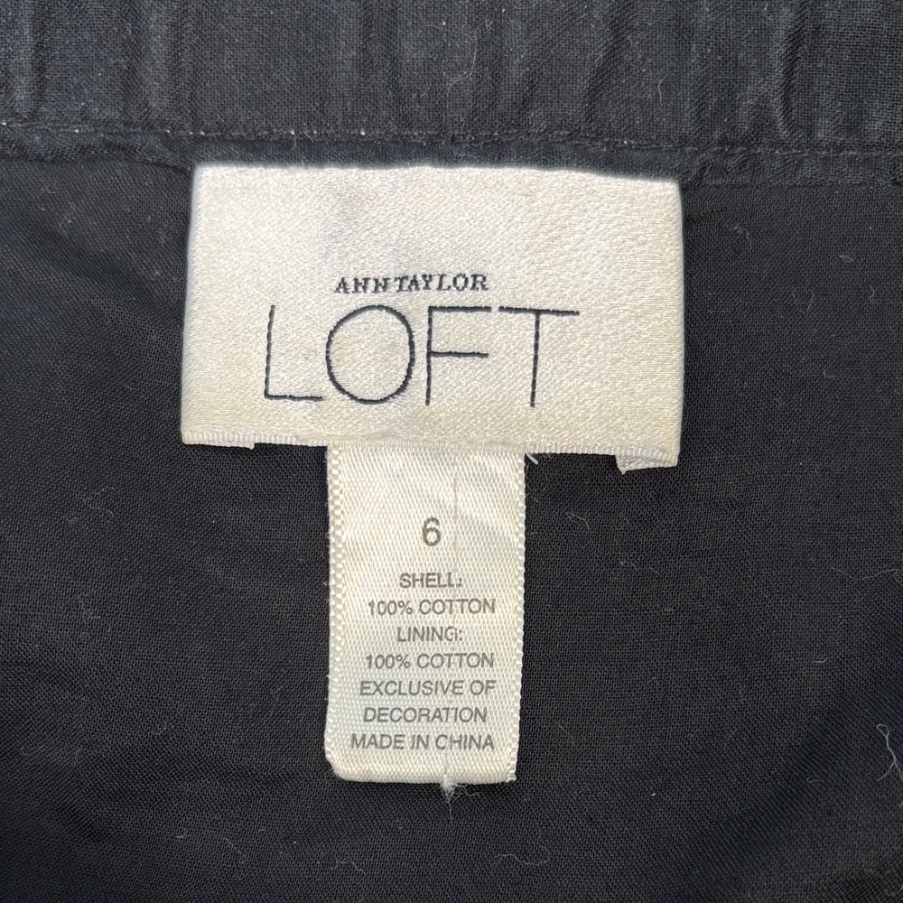 LOFT Black A-line Cotton Pleated Midi Skirt Beaded and PomPom Trim - Picture 5 of 11